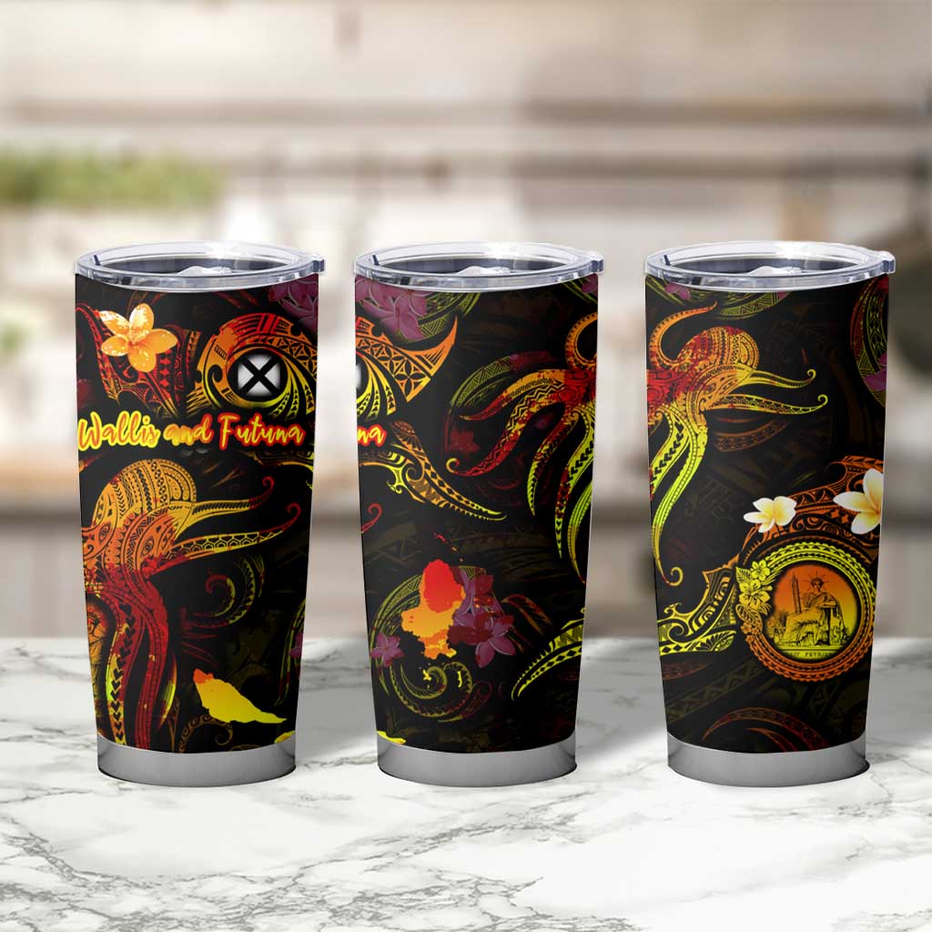 Wallis and Futuna Tumbler Cup Octopus Plumeria Polynesian Tattoo DT02 - Polynesian Pride