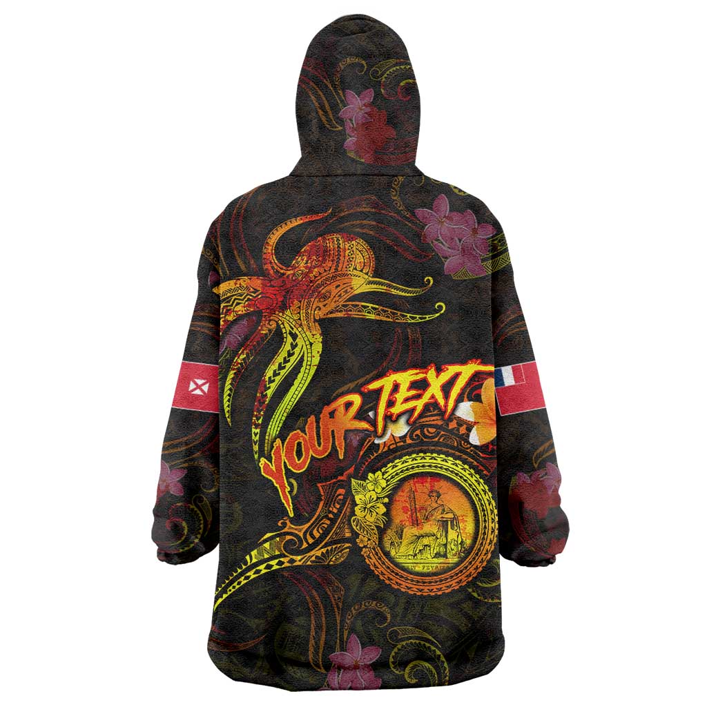 Wallis and Futuna Wearable Blanket Hoodie Octopus Plumeria Polynesian Tattoo