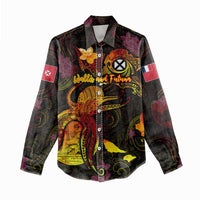 Wallis and Futuna Women Casual Shirt Octopus Plumeria Polynesian Tattoo DT02 - Polynesian Pride