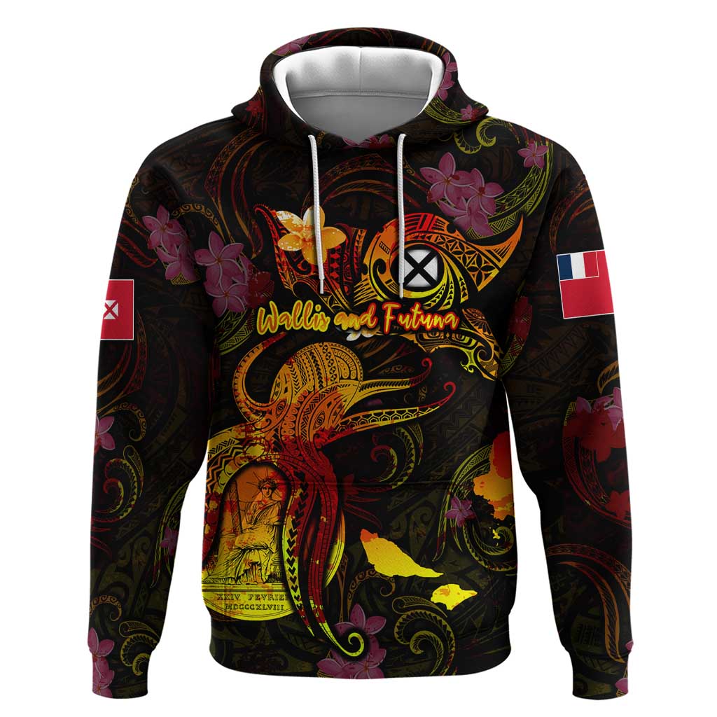 Wallis and Futuna Zip Hoodie Octopus Plumeria Polynesian Tattoo