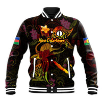 New Caledonia Baseball Jacket Octopus Plumeria Polynesian Tattoo DT02 Unisex Black - Polynesian Pride