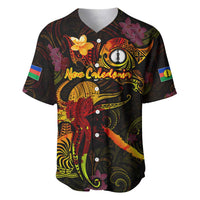 New Caledonia Baseball Jersey Octopus Plumeria Polynesian Tattoo DT02 Black - Polynesian Pride