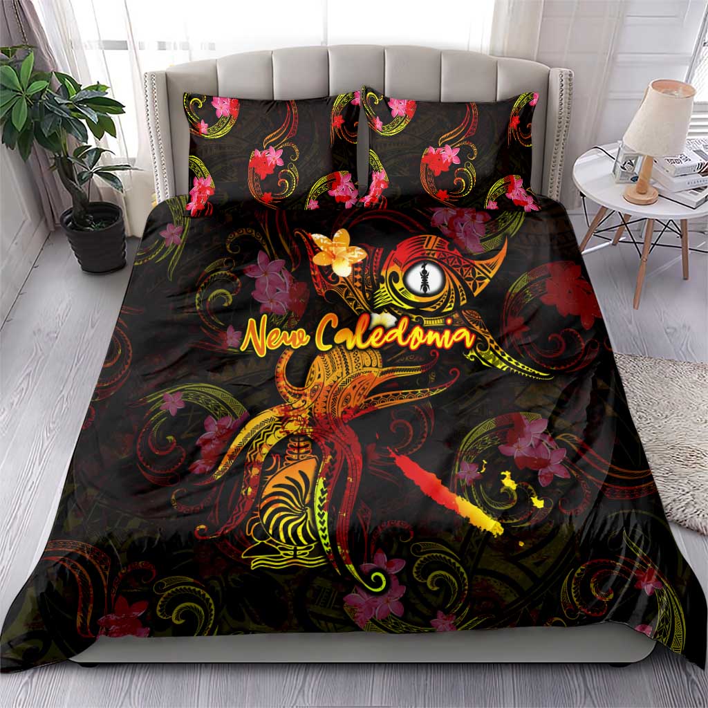 New Caledonia Bedding Set Octopus Plumeria Polynesian Tattoo
