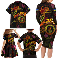New Caledonia Family Matching Long Sleeve Bodycon Dress and Hawaiian Shirt Octopus Plumeria Polynesian Tattoo