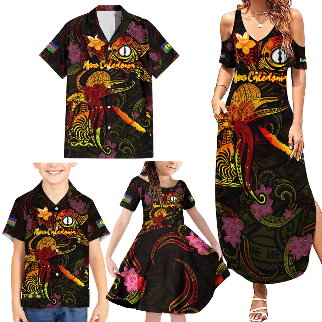New Caledonia Family Matching Summer Maxi Dress and Hawaiian Shirt Octopus Plumeria Polynesian Tattoo