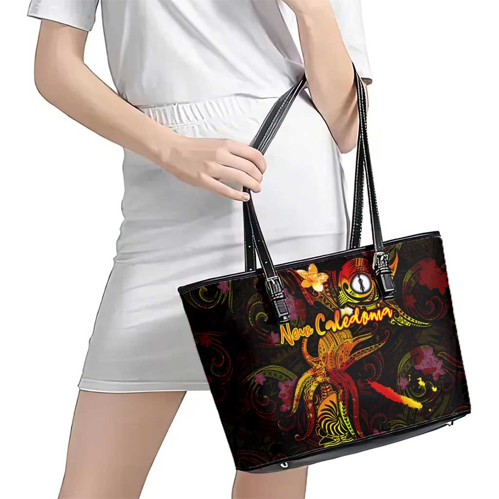 New Caledonia Leather Tote Bag Octopus Plumeria Polynesian Tattoo