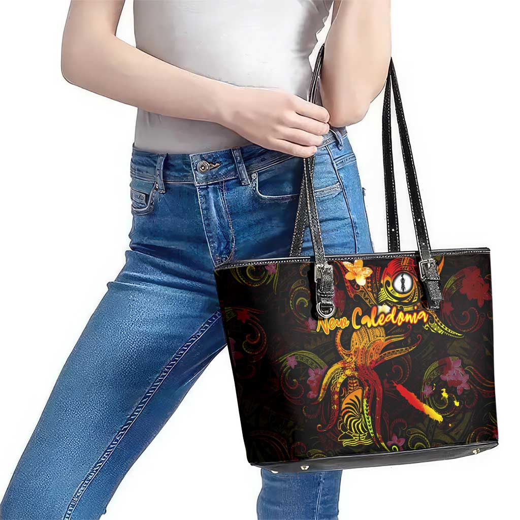 New Caledonia Leather Tote Bag Octopus Plumeria Polynesian Tattoo