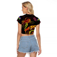 New Caledonia Raglan Cropped T Shirt Octopus Plumeria Polynesian Tattoo