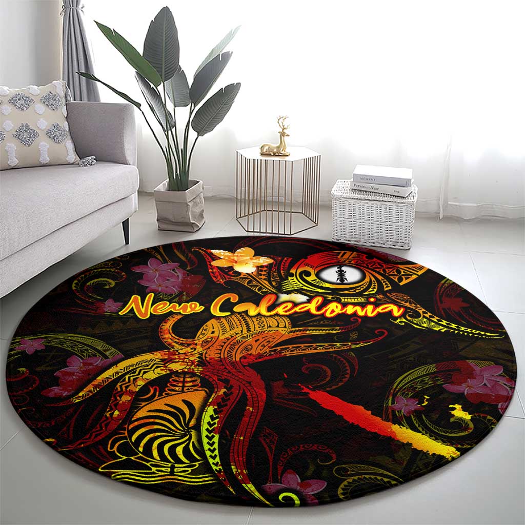 New Caledonia Round Carpet Octopus Plumeria Polynesian Tattoo