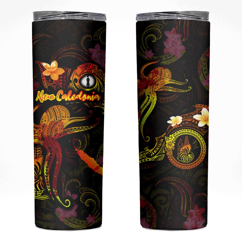 New Caledonia Skinny Tumbler Octopus Plumeria Polynesian Tattoo DT02 Black - Polynesian Pride