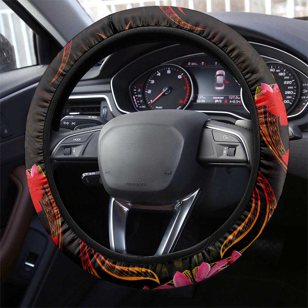 New Caledonia Steering Wheel Cover Octopus Plumeria Polynesian Tattoo