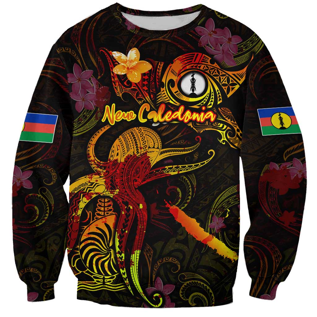 New Caledonia Sweatshirt Octopus Plumeria Polynesian Tattoo DT02 Unisex Black - Polynesian Pride