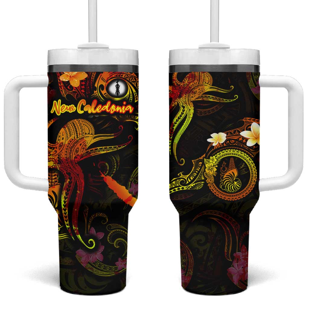 New Caledonia Tumbler With Handle Octopus Plumeria Polynesian Tattoo DT02 One Size: 40 oz Black - Polynesian Pride