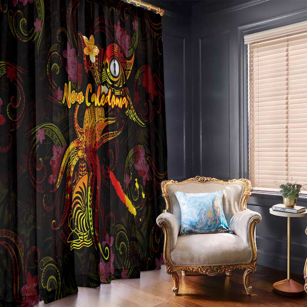 New Caledonia Window Curtain Octopus Plumeria Polynesian Tattoo