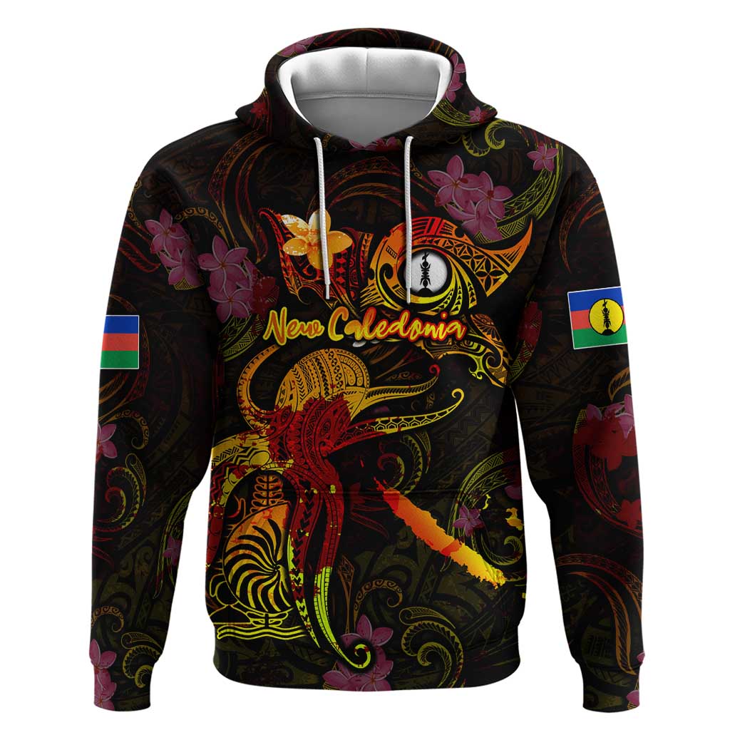 New Caledonia Zip Hoodie Octopus Plumeria Polynesian Tattoo