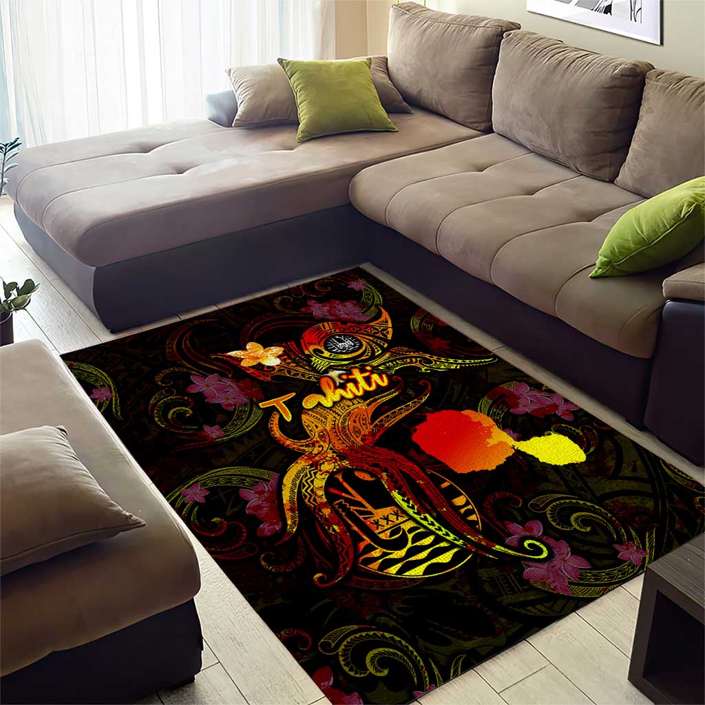 Tahiti French Polynesia Area Rug Octopus Plumeria Polynesian Tattoo