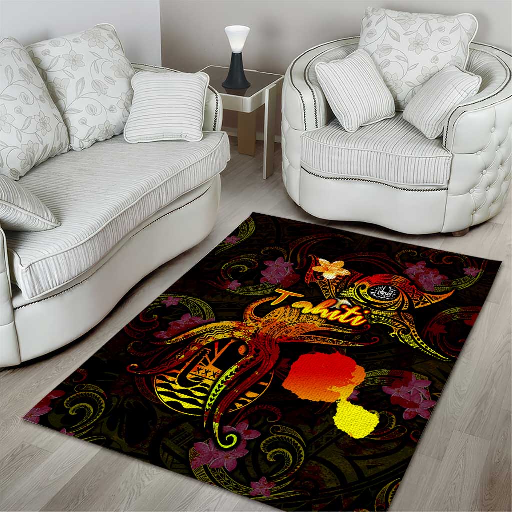 Tahiti French Polynesia Area Rug Octopus Plumeria Polynesian Tattoo