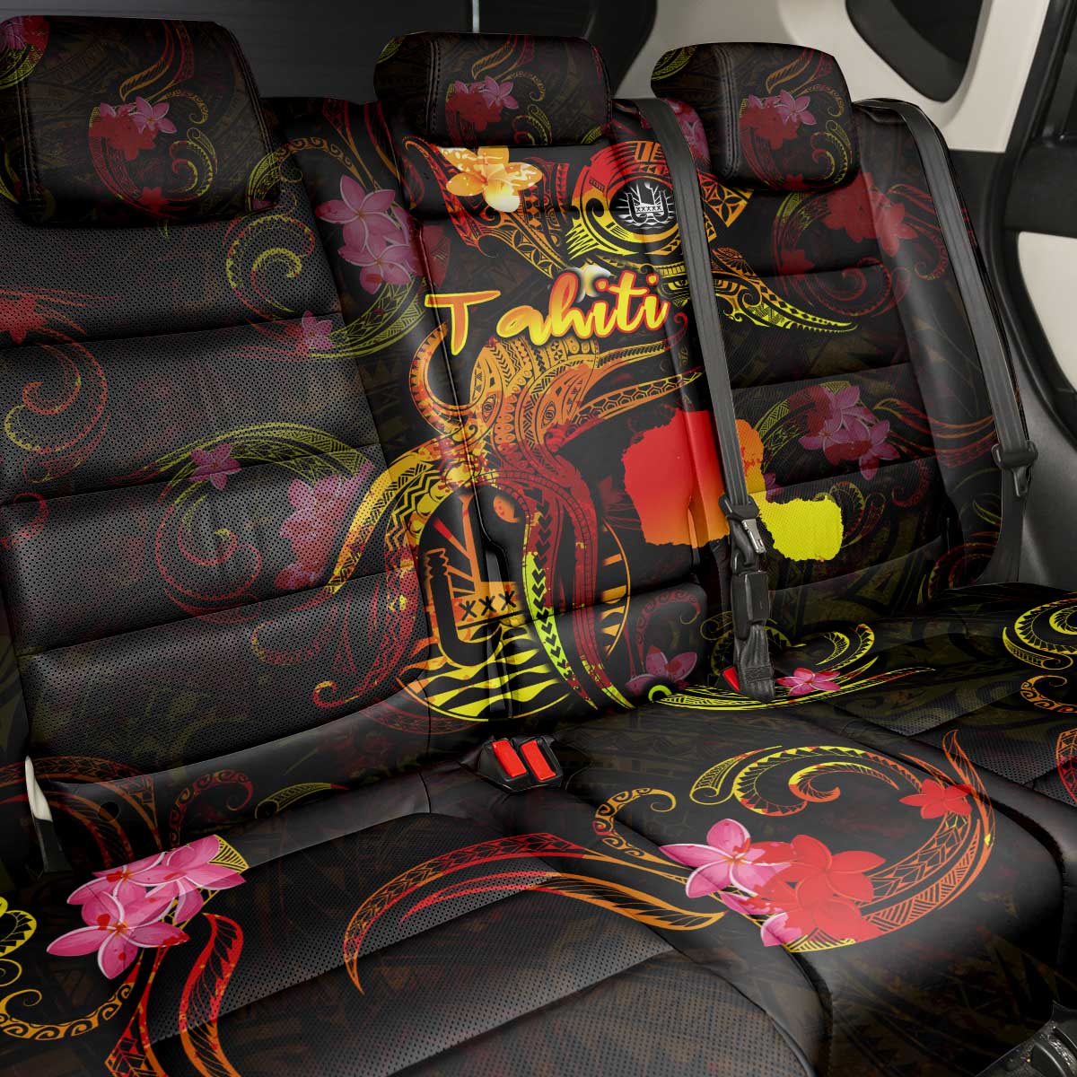 Tahiti French Polynesia Back Car Seat Cover Octopus Plumeria Polynesian Tattoo