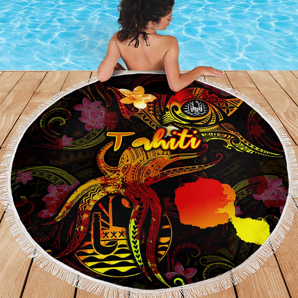 Tahiti French Polynesia Beach Blanket Octopus Plumeria Polynesian Tattoo DT02 - Polynesian Pride