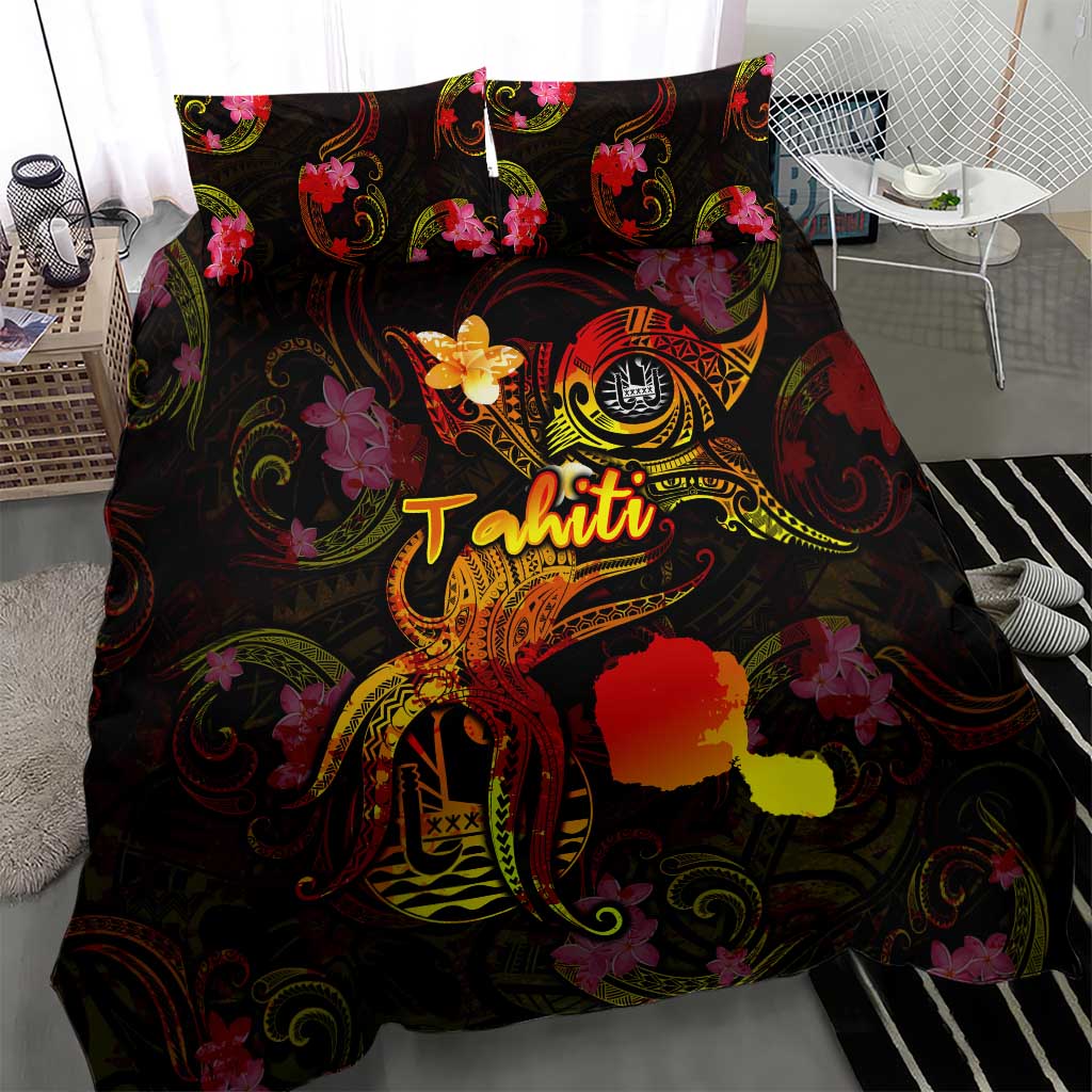 Tahiti French Polynesia Bedding Set Octopus Plumeria Polynesian Tattoo DT02 - Polynesian Pride