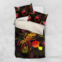 Tahiti French Polynesia Bedding Set Octopus Plumeria Polynesian Tattoo DT02 US Twin 172cm x 218cm Black - Polynesian Pride