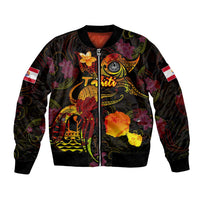 Tahiti French Polynesia Bomber Jacket Octopus Plumeria Polynesian Tattoo DT02 Unisex Black - Polynesian Pride