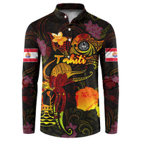 Tahiti French Polynesia Button Sweatshirt Octopus Plumeria Polynesian Tattoo DT02 Black - Polynesian Pride