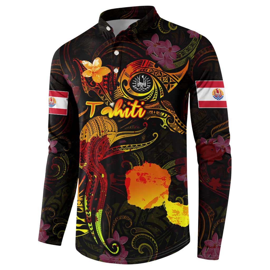 Tahiti French Polynesia Button Sweatshirt Octopus Plumeria Polynesian Tattoo DT02 - Polynesian Pride
