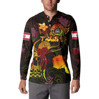 Tahiti French Polynesia Button Sweatshirt Octopus Plumeria Polynesian Tattoo DT02 - Polynesian Pride
