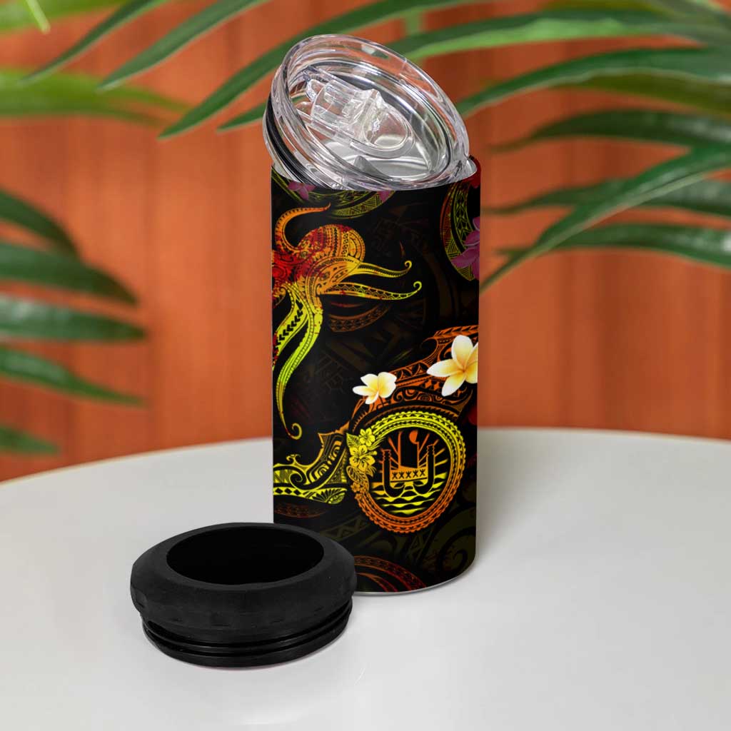 Tahiti French Polynesia 4 in 1 Can Cooler Tumbler Octopus Plumeria Polynesian Tattoo DT02 - Polynesian Pride