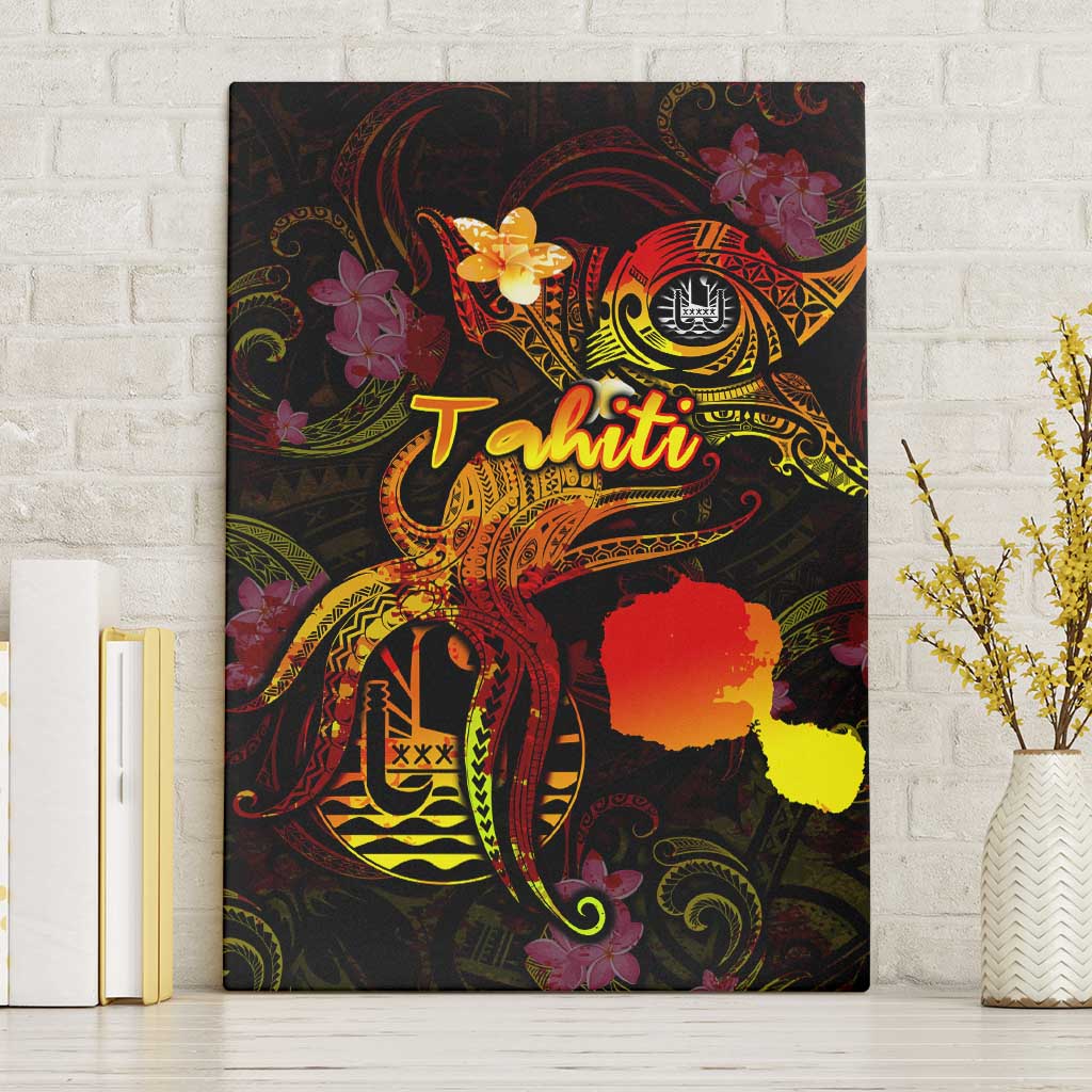 Tahiti French Polynesia Canvas Wall Art Octopus Plumeria Polynesian Tattoo