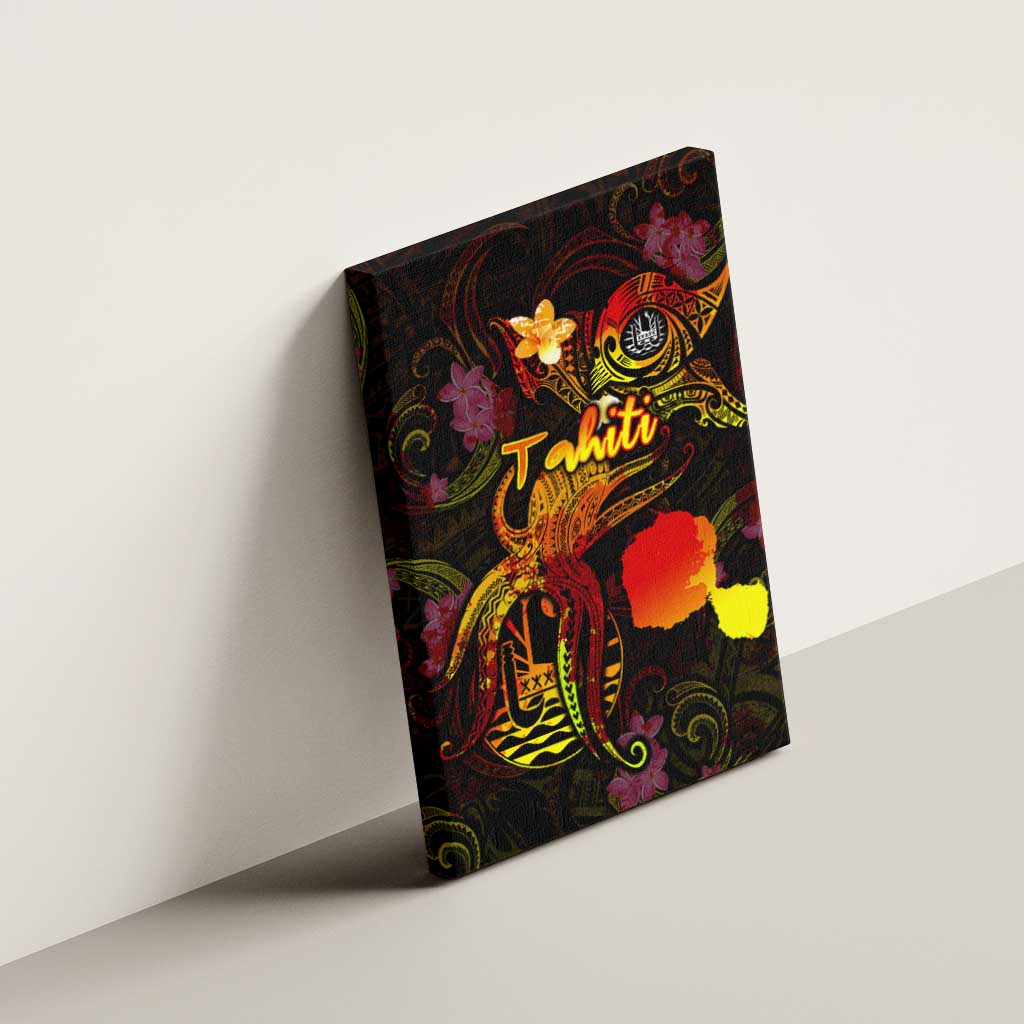 Tahiti French Polynesia Canvas Wall Art Octopus Plumeria Polynesian Tattoo