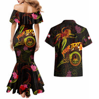 Tahiti French Polynesia Couples Matching Mermaid Dress and Hawaiian Shirt Octopus Plumeria Polynesian Tattoo