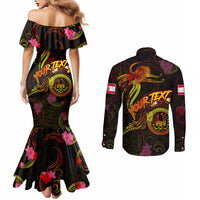 Tahiti French Polynesia Couples Matching Mermaid Dress and Long Sleeve Button Shirt Octopus Plumeria Polynesian Tattoo DT02 - Polynesian Pride