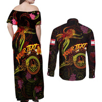 Tahiti French Polynesia Couples Matching Off Shoulder Maxi Dress and Long Sleeve Button Shirt Octopus Plumeria Polynesian Tattoo DT02 - Polynesian Pride