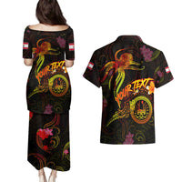 Tahiti French Polynesia Couples Matching Puletasi and Hawaiian Shirt Octopus Plumeria Polynesian Tattoo