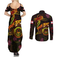 Tahiti French Polynesia Couples Matching Summer Maxi Dress and Long Sleeve Button Shirt Octopus Plumeria Polynesian Tattoo DT02 - Polynesian Pride