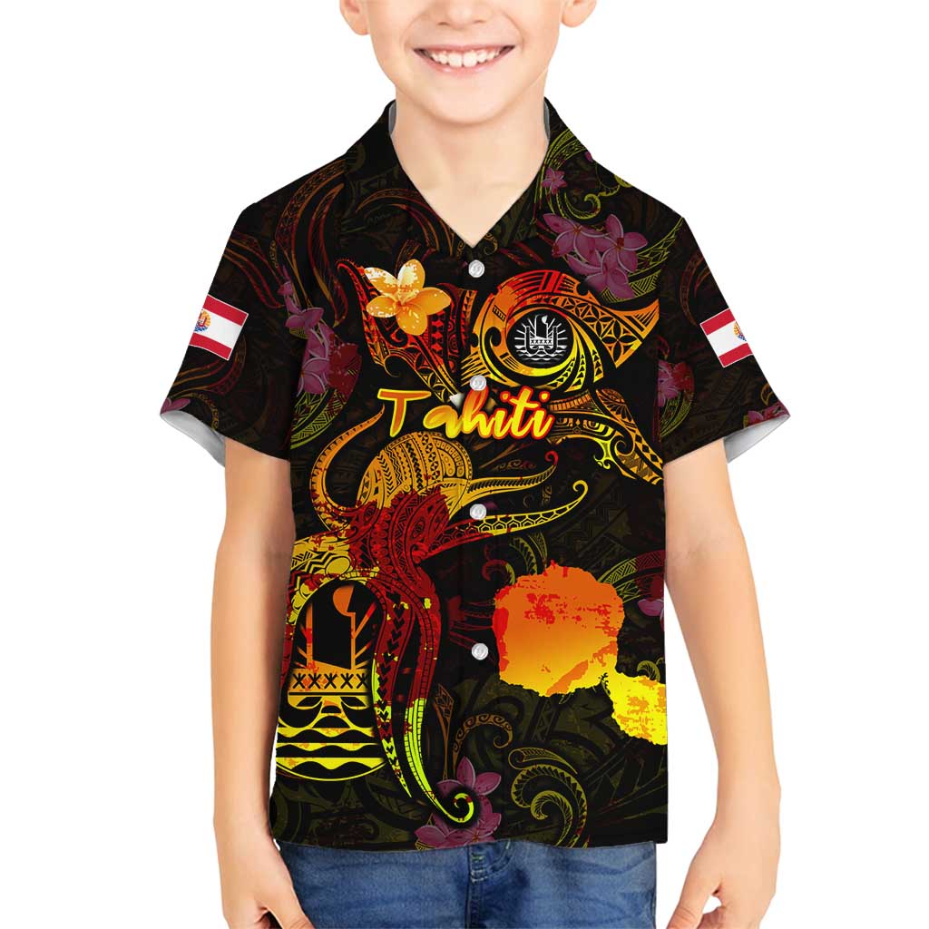 Tahiti French Polynesia Family Matching Long Sleeve Bodycon Dress and Hawaiian Shirt Octopus Plumeria Polynesian Tattoo DT02 Son's Shirt Black - Polynesian Pride