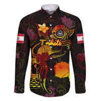 Tahiti French Polynesia Family Matching Puletasi and Hawaiian Shirt Octopus Plumeria Polynesian Tattoo DT02 Dad's Shirt - Long Sleeve Black - Polynesian Pride