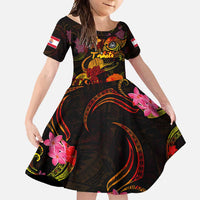 Tahiti French Polynesia Family Matching Short Sleeve Bodycon Dress and Hawaiian Shirt Octopus Plumeria Polynesian Tattoo DT02 Daughter's Dress Black - Polynesian Pride