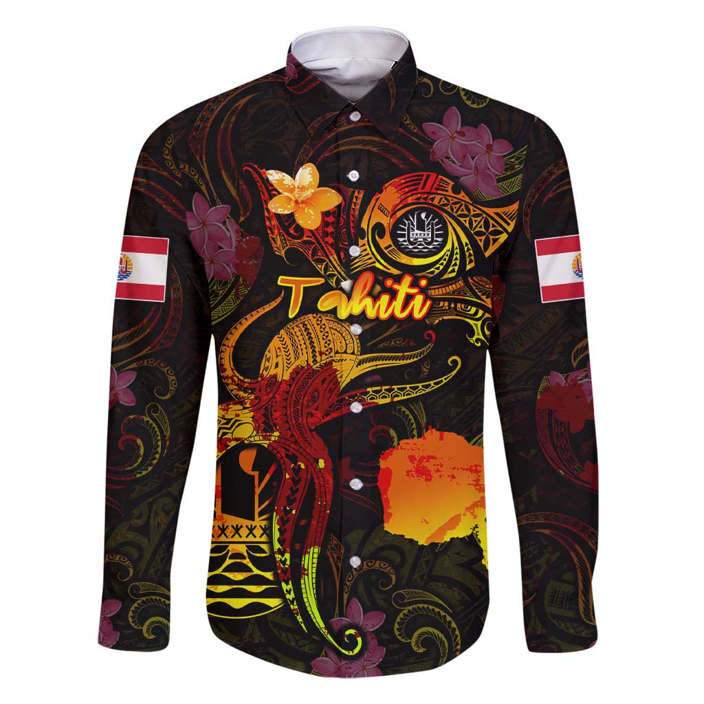 Tahiti French Polynesia Family Matching Short Sleeve Bodycon Dress and Hawaiian Shirt Octopus Plumeria Polynesian Tattoo DT02 Dad's Shirt - Long Sleeve Black - Polynesian Pride