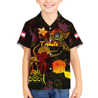 Tahiti French Polynesia Family Matching Short Sleeve Bodycon Dress and Hawaiian Shirt Octopus Plumeria Polynesian Tattoo DT02 Son's Shirt Black - Polynesian Pride