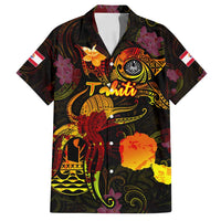 Tahiti French Polynesia Family Matching Summer Maxi Dress and Hawaiian Shirt Octopus Plumeria Polynesian Tattoo DT02 Dad's Shirt - Short Sleeve Black - Polynesian Pride
