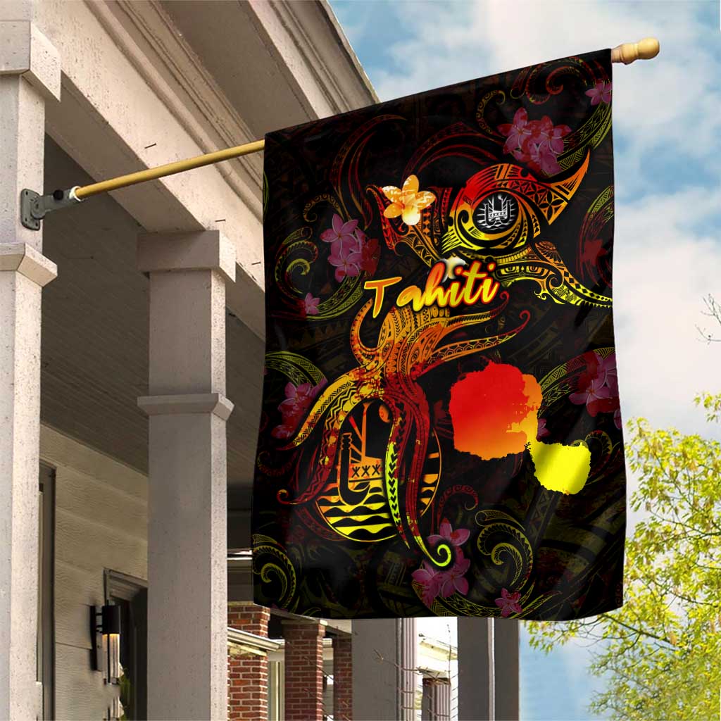 Tahiti French Polynesia Garden Flag Octopus Plumeria Polynesian Tattoo DT02 House Flag Black - Polynesian Pride