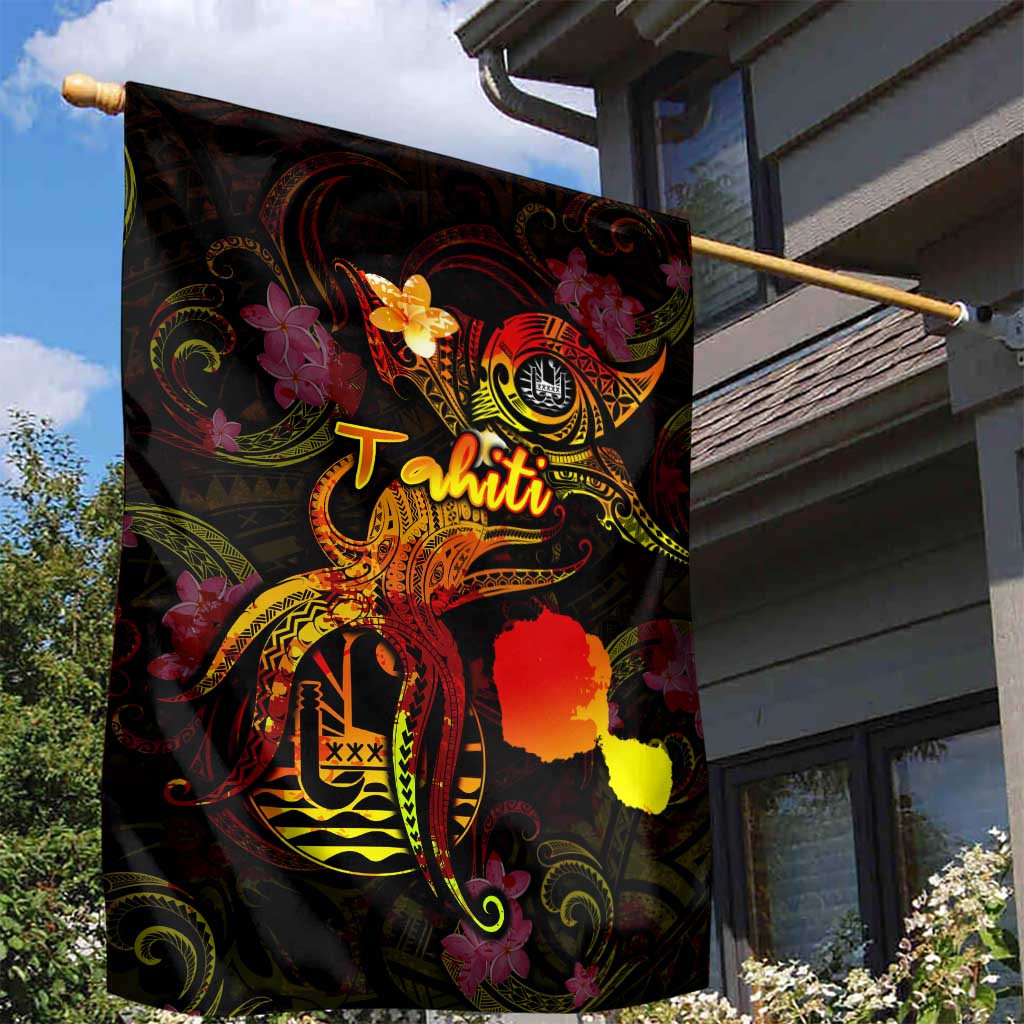 Tahiti French Polynesia Garden Flag Octopus Plumeria Polynesian Tattoo DT02 - Polynesian Pride