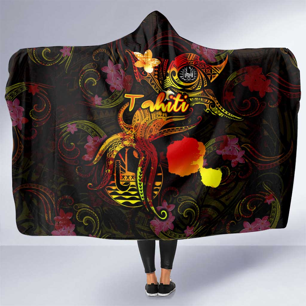 Tahiti French Polynesia Hooded Blanket Octopus Plumeria Polynesian Tattoo