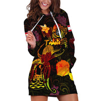 Tahiti French Polynesia Hoodie Dress Octopus Plumeria Polynesian Tattoo