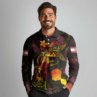 Tahiti French Polynesia Long Sleeve Polo Shirt Octopus Plumeria Polynesian Tattoo DT02 - Polynesian Pride