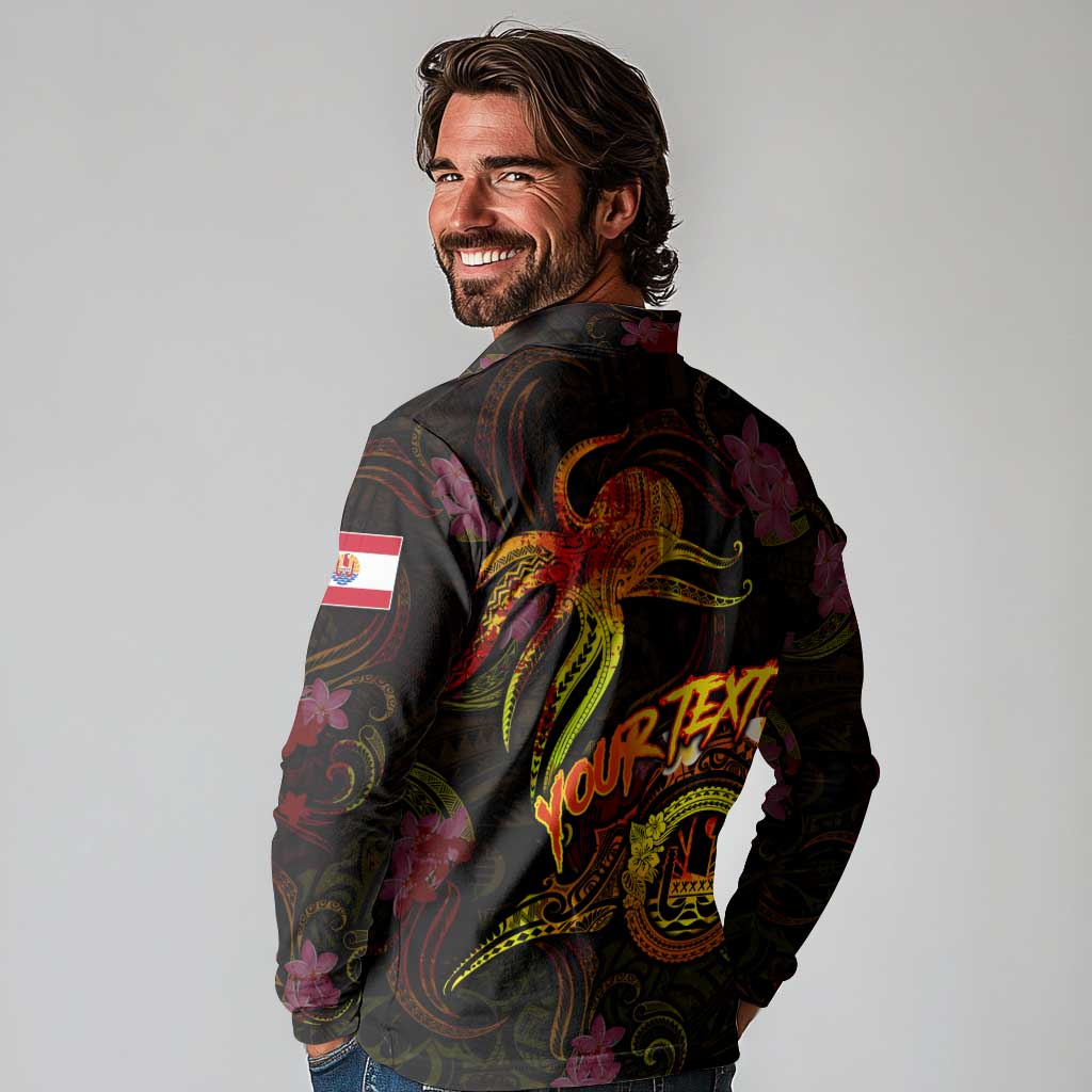 Tahiti French Polynesia Long Sleeve Polo Shirt Octopus Plumeria Polynesian Tattoo DT02 - Polynesian Pride