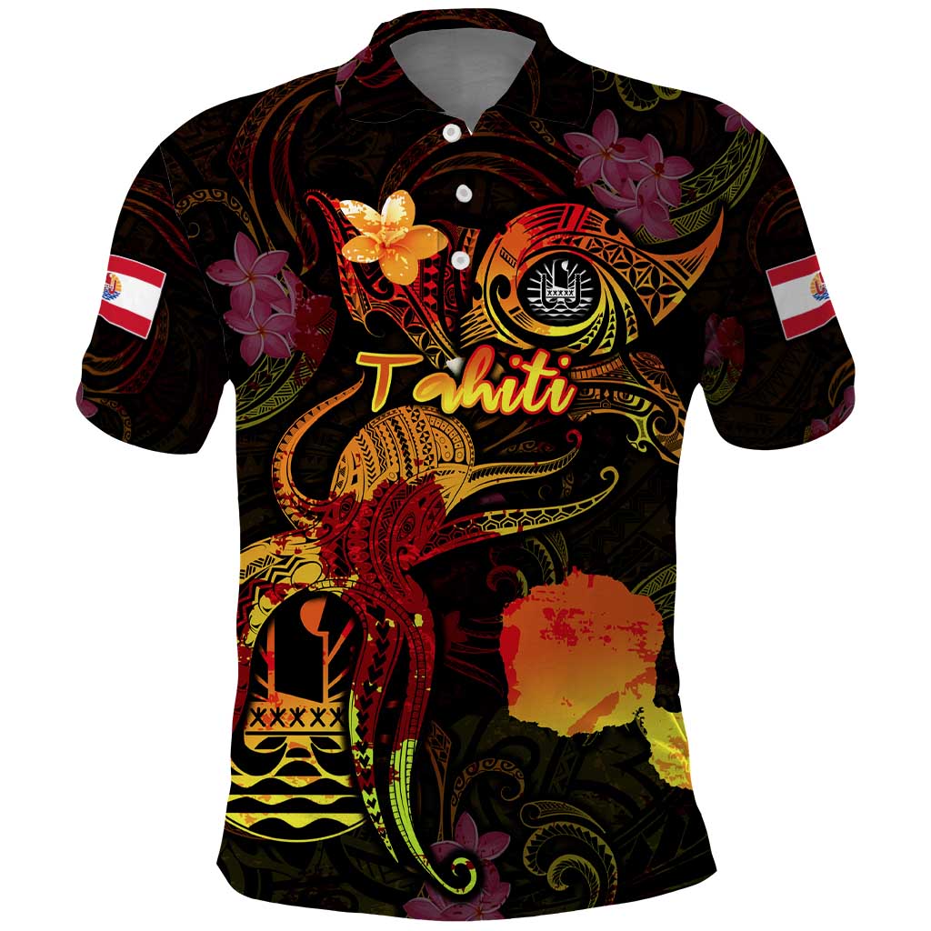 Tahiti French Polynesia Polo Shirt Octopus Plumeria Polynesian Tattoo
